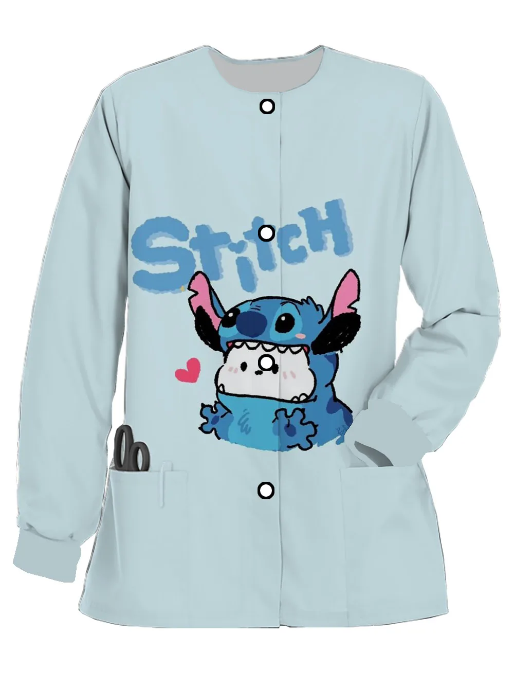 Spring and autumn women's long-sleeved nurse uniform Disney Stitch print pet doctor work uniform casual cardigan