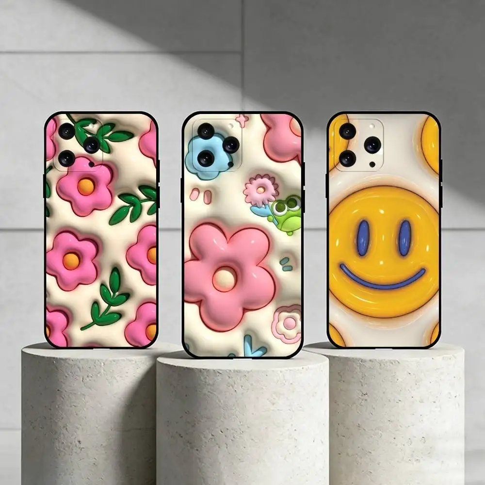 

3D inflation effect Phone Case For iPhone 17,16,15,14,13,12,11 Plus,Pro Max,SE4Soft Silicone Black Cover