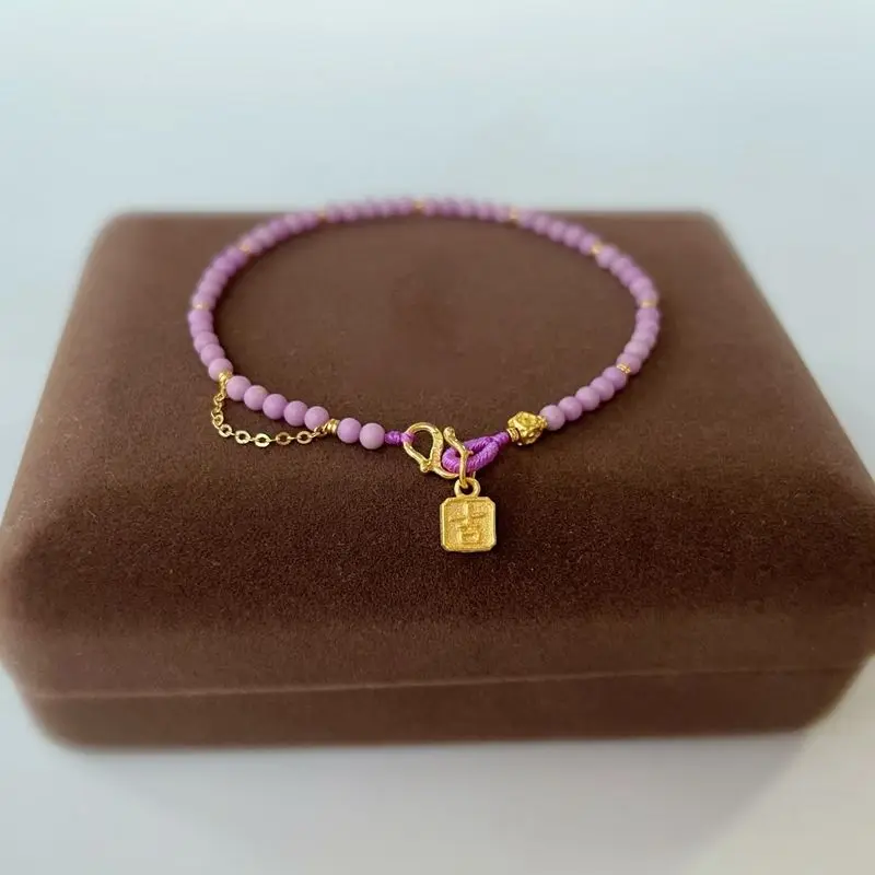 

New Purple Mica Custom Bracelet Morandi Khaki Gentle Ancient Golden Bracelet Jewelry Holiday Gift for Girlfriend