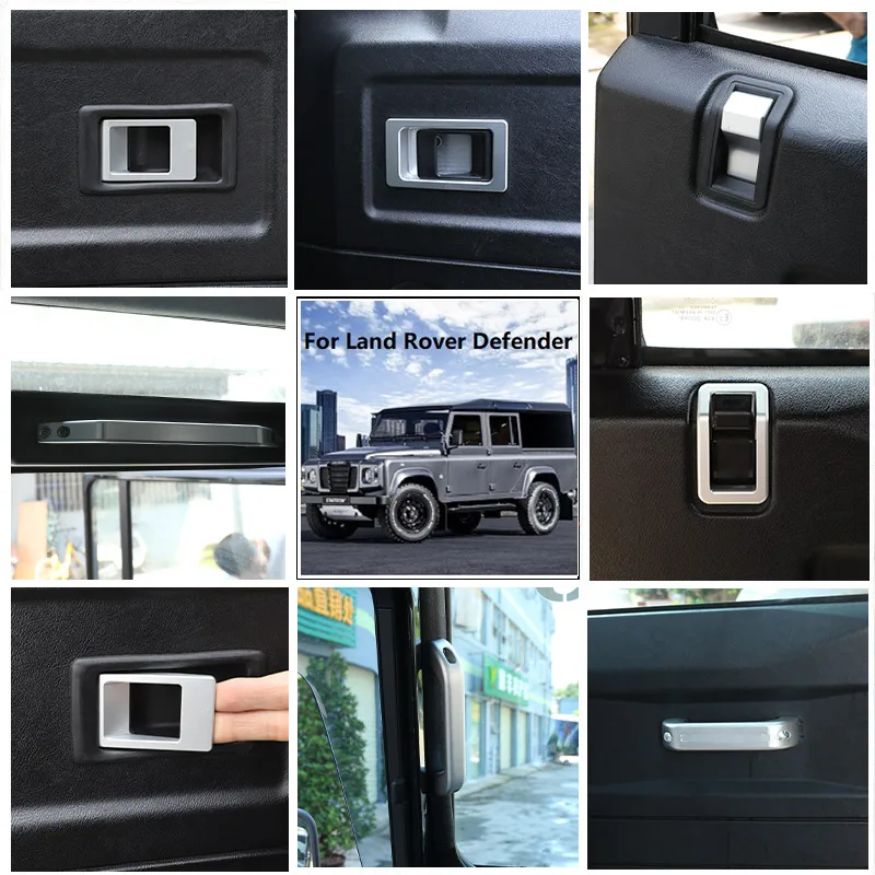 Dla Land Rover Defender 90 110 2004-18 samochód ze stopu aluminium drzwi wgłębienie klamki po wewnętrznej stronie drzwi drzwi ozdoba uchwytu