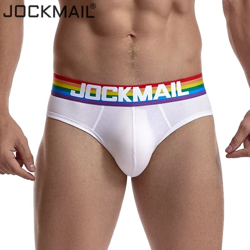 JOCKMAIL Men Briefs Underwear Sexy Breathable Rainbow Stripes Underpants Comfortable Underwear Shorts Cueca Gay Male Panties Hot