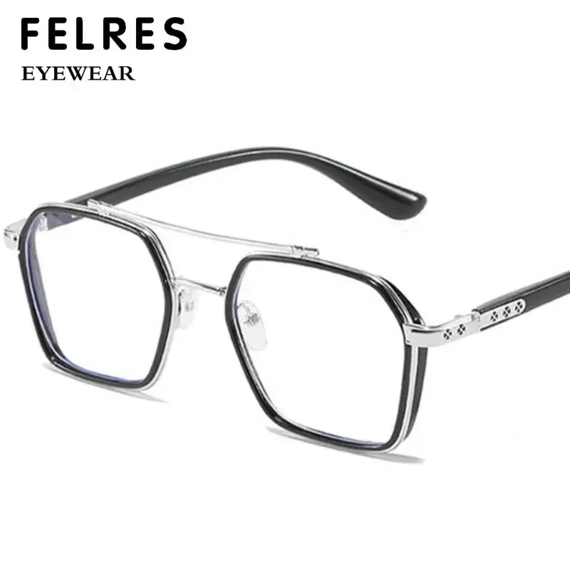 Double Bridge Square Anti Blue Light Myopia Glasses Men Women Oversized Frame Eyeglasses Vintage Vision Corrective Glasses Hot