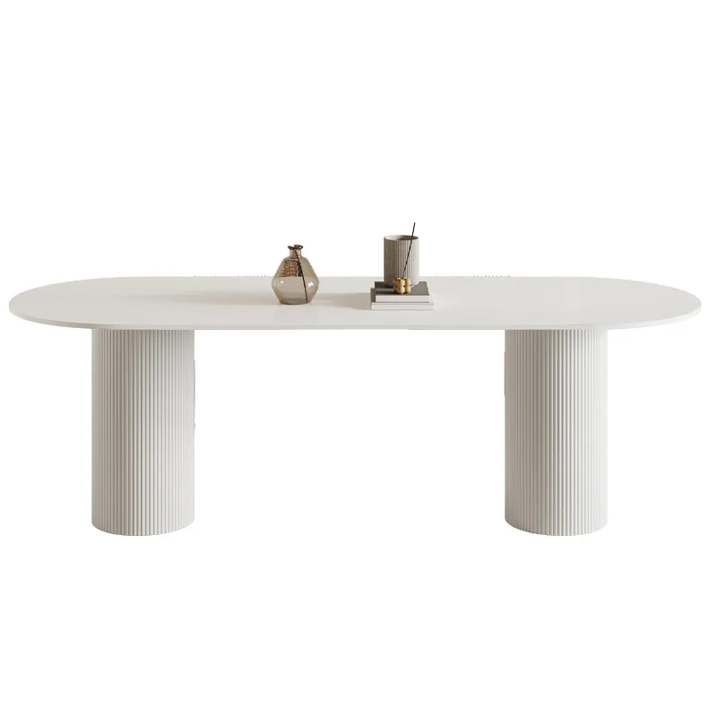 

Cream wind rock slab dining table, wabi sandy wind modern simple Nordic solid wood, household small apartment light luxury