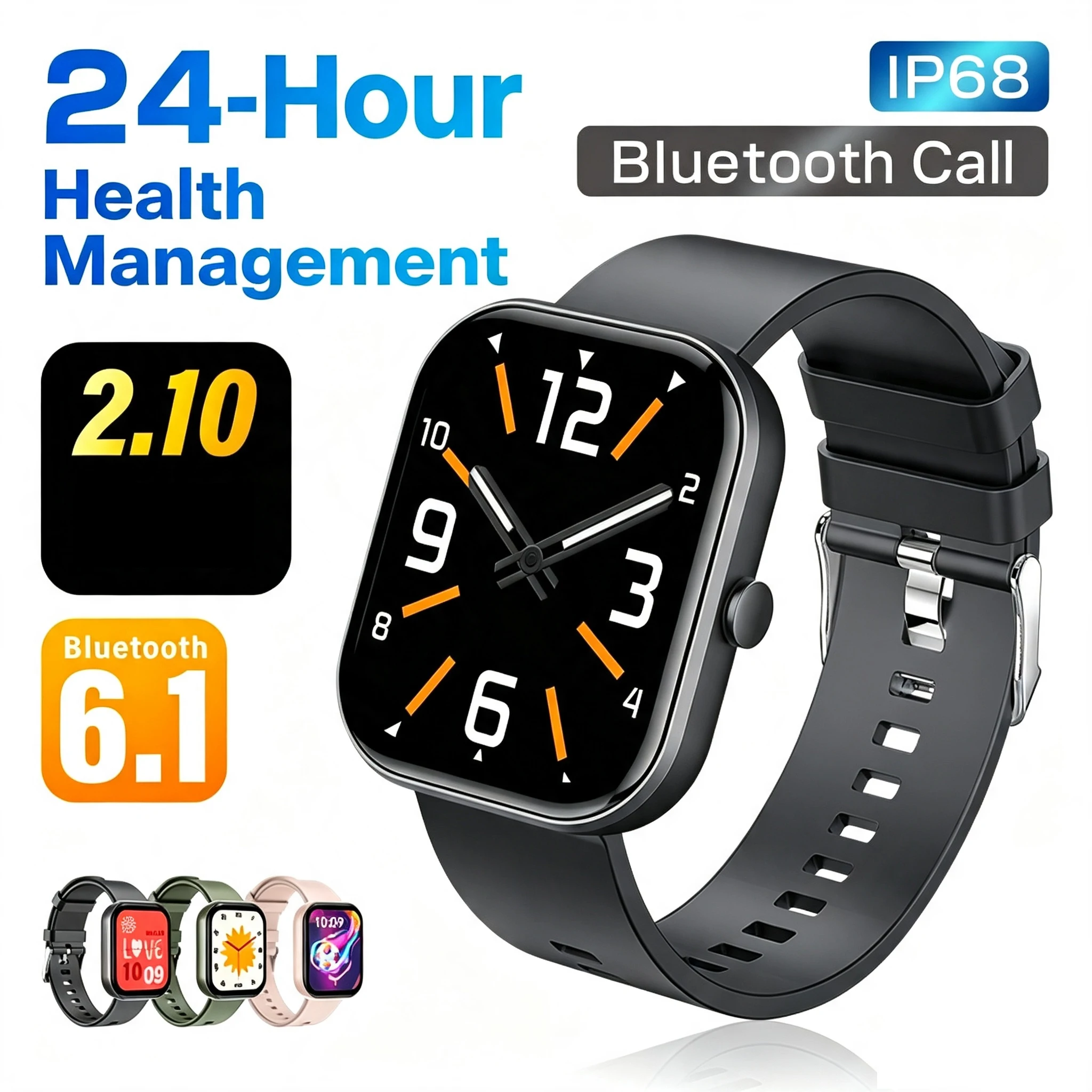 Montre intelligente pour hommes et femmes, Bluetooth 6.1, fonction d'appel, lecture de musique, grand écran de 2,1 pouces, suivi d'activité physique, montre, 100 modes sportifs, montre de sport, avec moniteur de fréquence cardiaque/sommeil/étapes, IP68, notifications SMS/Twitter/Line, Smartwat