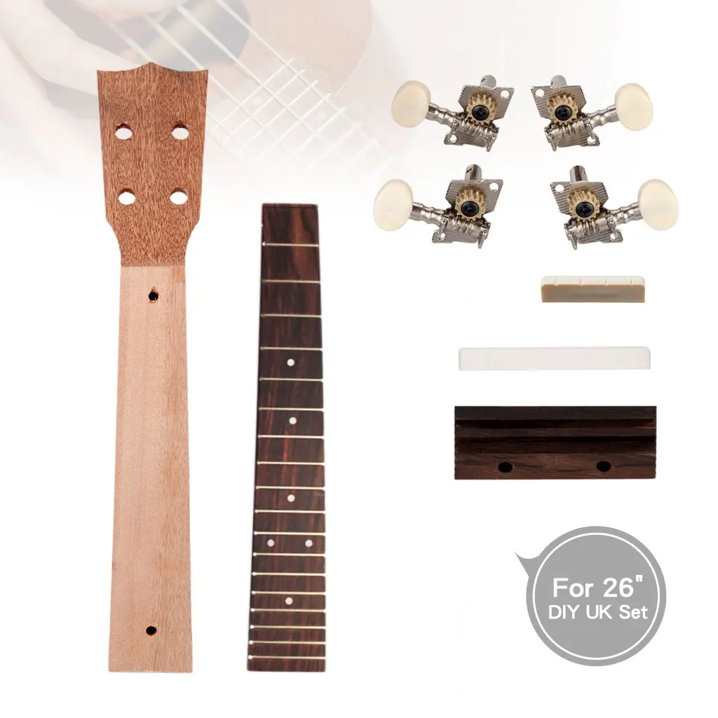 

26 " Tenor DIY Ukulele Hawaii Guitar Neck Bridge W/ Nut Saddle Tuning Machine Heads Pegs Bridges Rosewood Fingboard Accessories