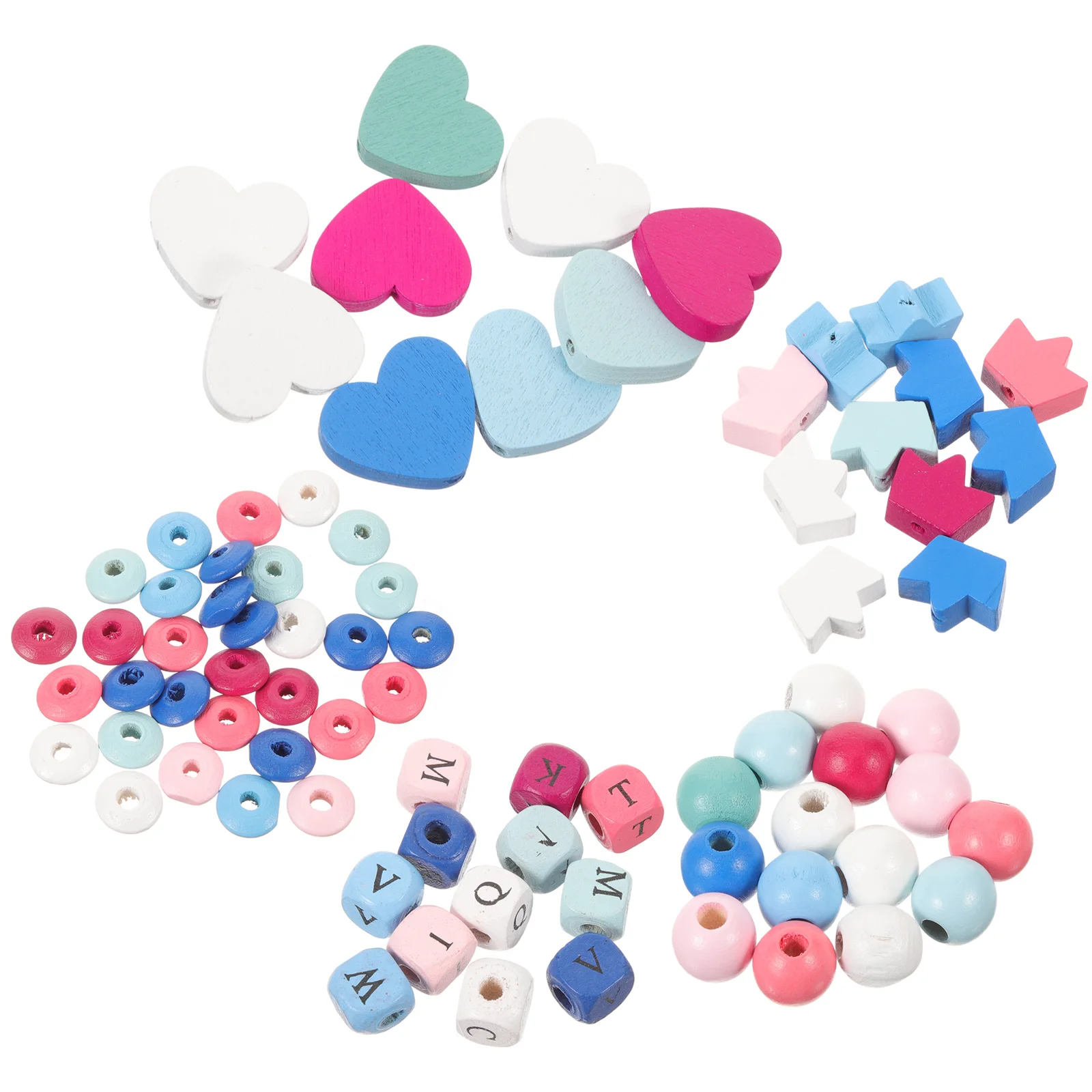 

520 Pcs Wood Beads Kit Colored 14mm Round Heart Square Letters DIY Crafts Jewelry Making Wooden Necklace Bracelet
