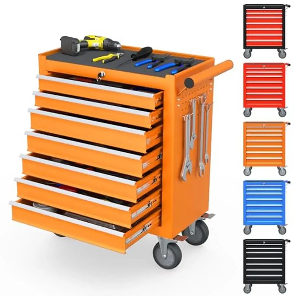 7-Drawer Movable Rolling Tool Chest Heavy Duty High Capacity Tool Cabinet Organizer with Lockable Wheels and Anti-Slip Mats