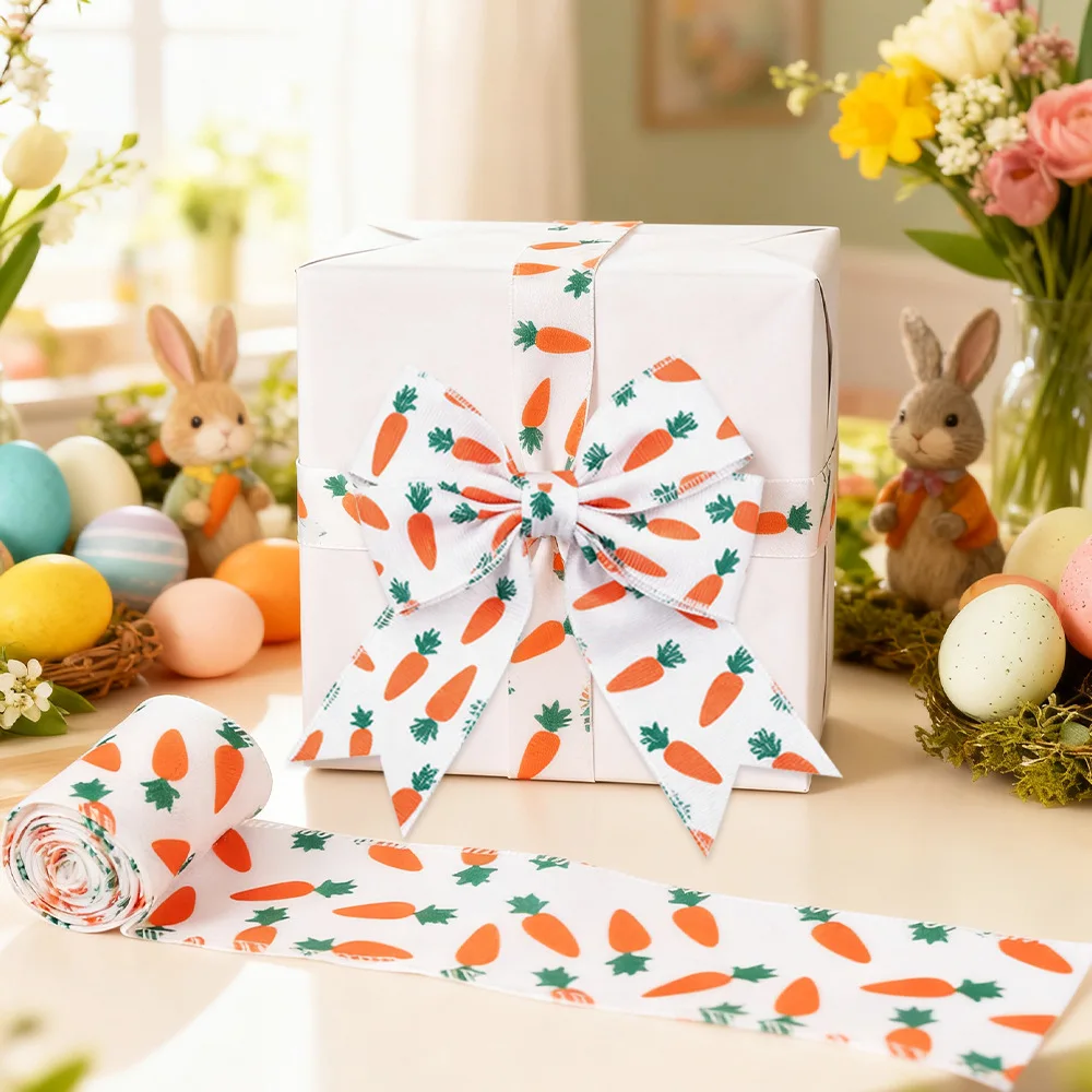 Easter Ribbon Vibrant Easter Egg Ribbon Cartoon Rabbit Ribbon Embroidered For Floral Arrangements Easter Wreaths