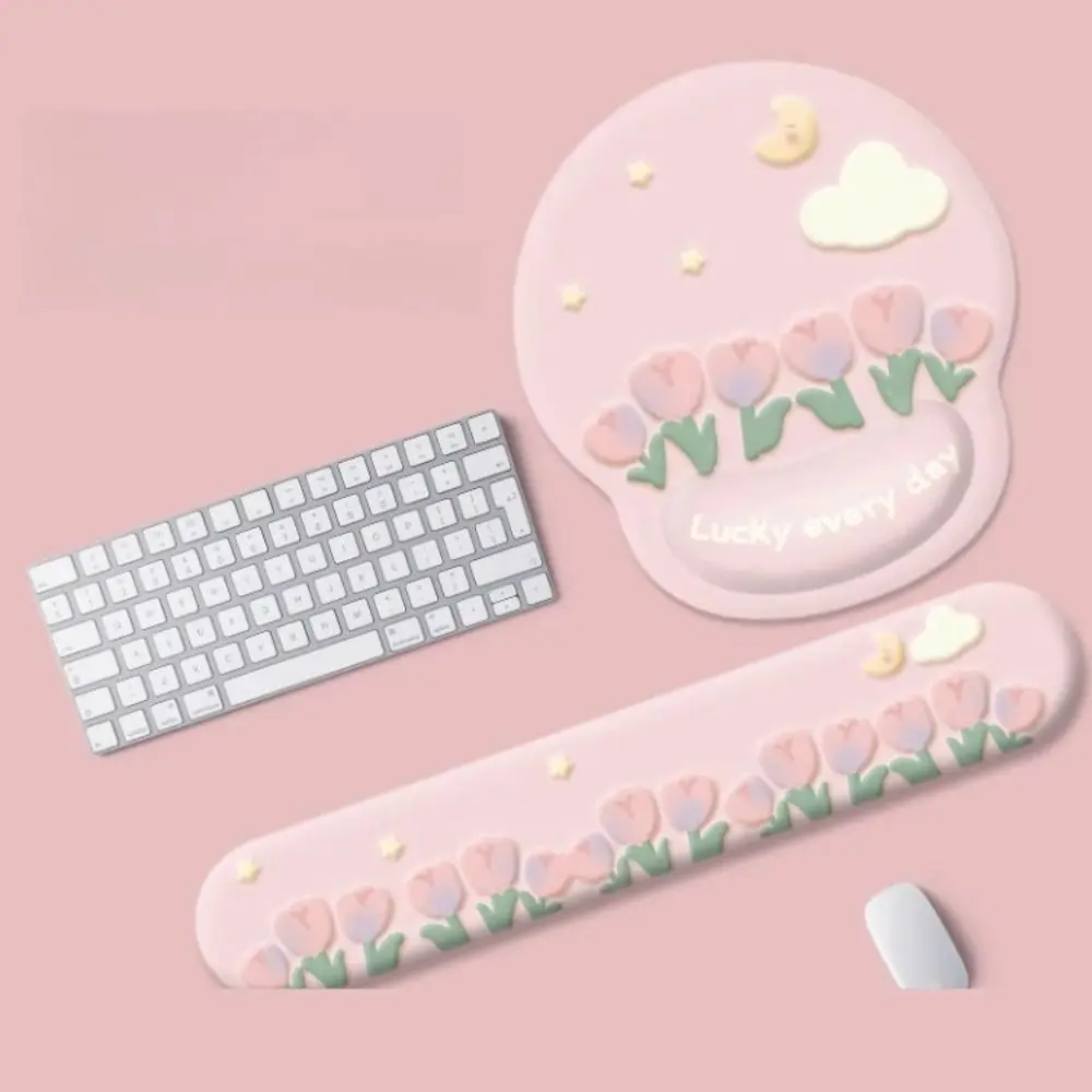 滑り止めチューリップマウスパッドハンドサポート厚みのあるリストレストマウスパッドかわいい人間工学に基づいたマウスリストレストオフィスデスク
