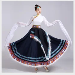 Mongolian National Tibetan Dress Modern Minority Performance Costume Traditional Folk Stage DanceWear Tibetan Outfit Long Skirts