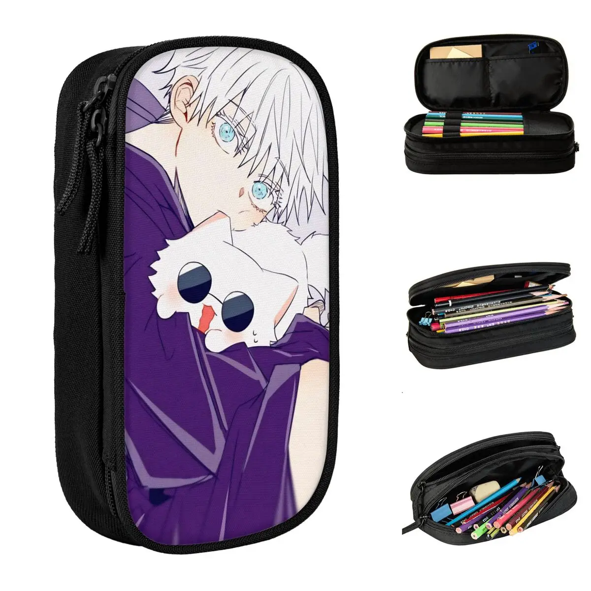 Jujutsu Kaisen Gojo Satoru Estuche para lápices Precioso estuche para bolígrafos Niñas Niños Almacenamiento grande Caja para lápices con cremallera para oficina