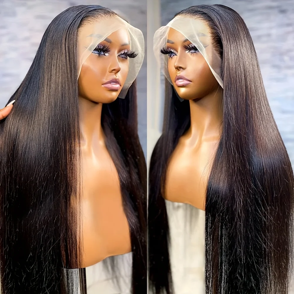 

Black Straight Human Hair Wigs 13X6 Hd Lace Frontal Wig 42 Inch 13X4 Brazilian Pre Plucked Front Wig For Women 250 Density
