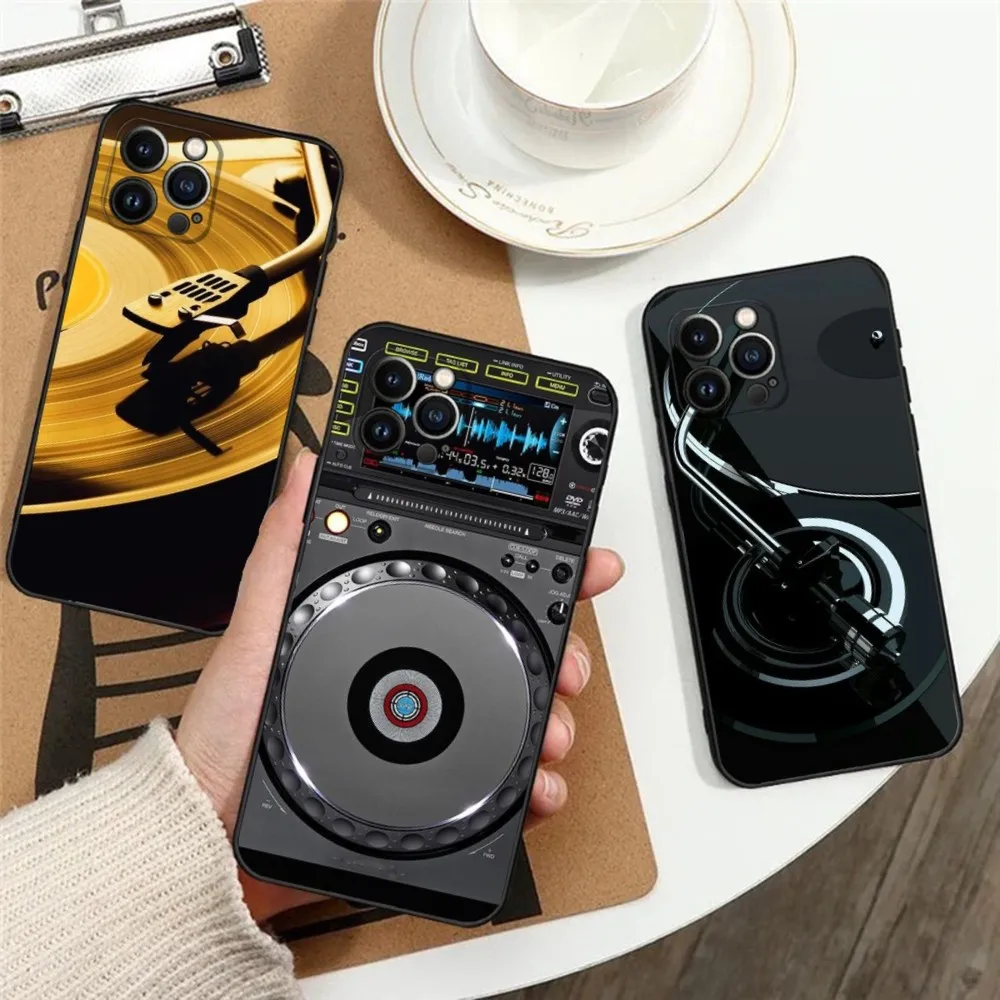 DJ Controller Vinyl DJ Professional Phone Case For iPhone 16,15,14,13,12,11,Plus,Pro Max,XS,X,XR,SE,Mini,8,7 Soft Silicone Black