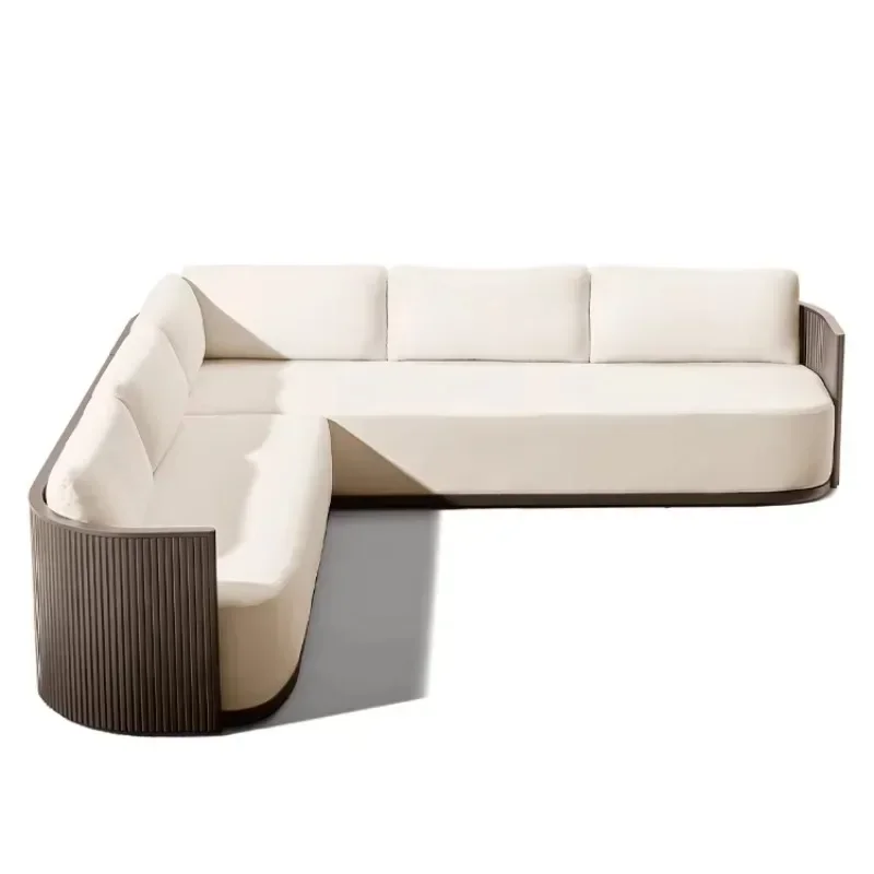 Luxury garden lounge sofa, all-weather aluminum outdoor furniture set, hotel villa terrace combination L-shaped sofa set