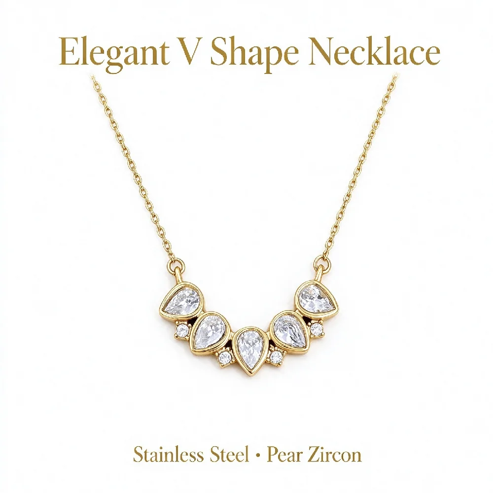 Greatera Brand Woman Fashion Stainless Steel Water Drop Zircon Splicing Pendant Necklace Party Classic Waterproof Jewelry