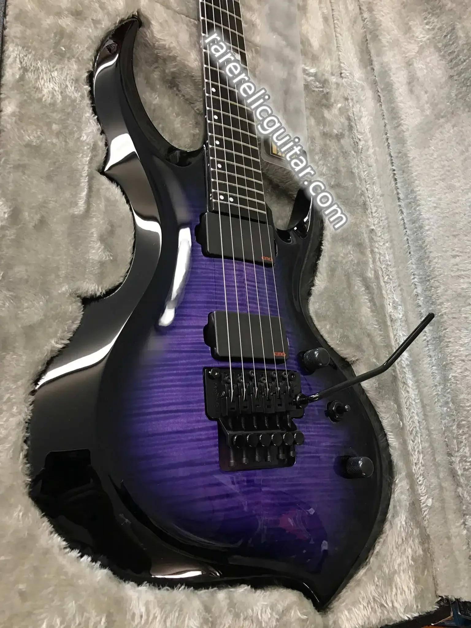 Rare E-II FRX FM Reindeer Blue Purple Flame Maple Top Electric Guitar China EMG Pickups 9V Battery Box Floyd Rose Tremolo