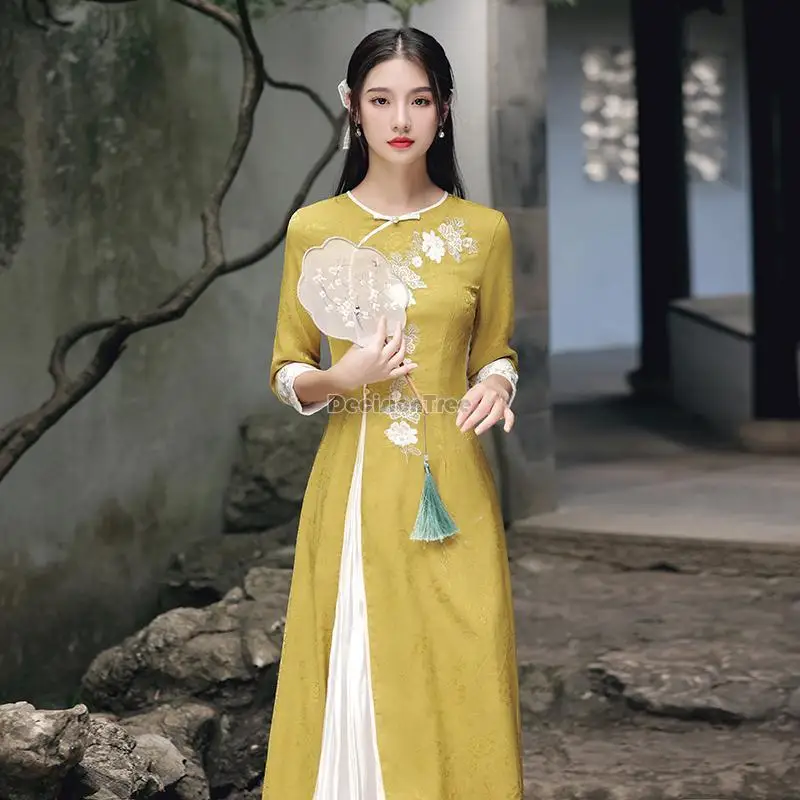 2025 aodai vietnam clothing cheongsam aodai vietnam dress vietnamese women traditional qipao half sleeves cheongsam dress a99