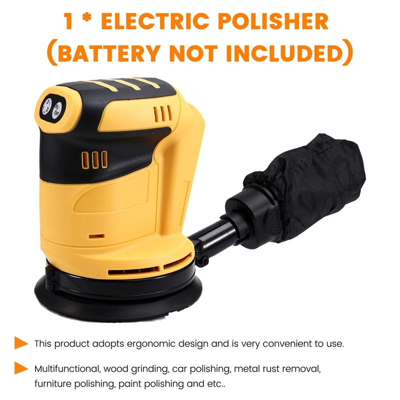 For Dewalt 18V 20V Battery Cordless Polishing Machine 125Mm Wood Grinder Metal Car Waxing Polishing Machine Wood Grinder