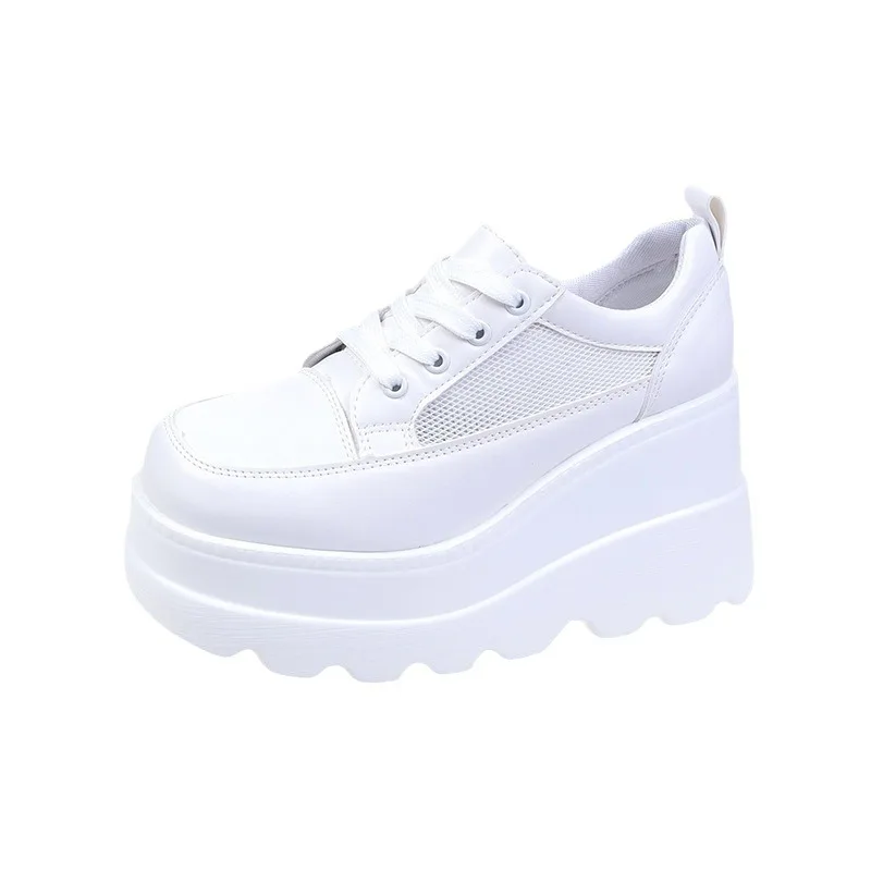 

White Wedge Sneakers Shoes Platform Breathable Hollow Shoes Chunky Platform Heel Pumps Shoes Women Heels Zapatillas Mujer
