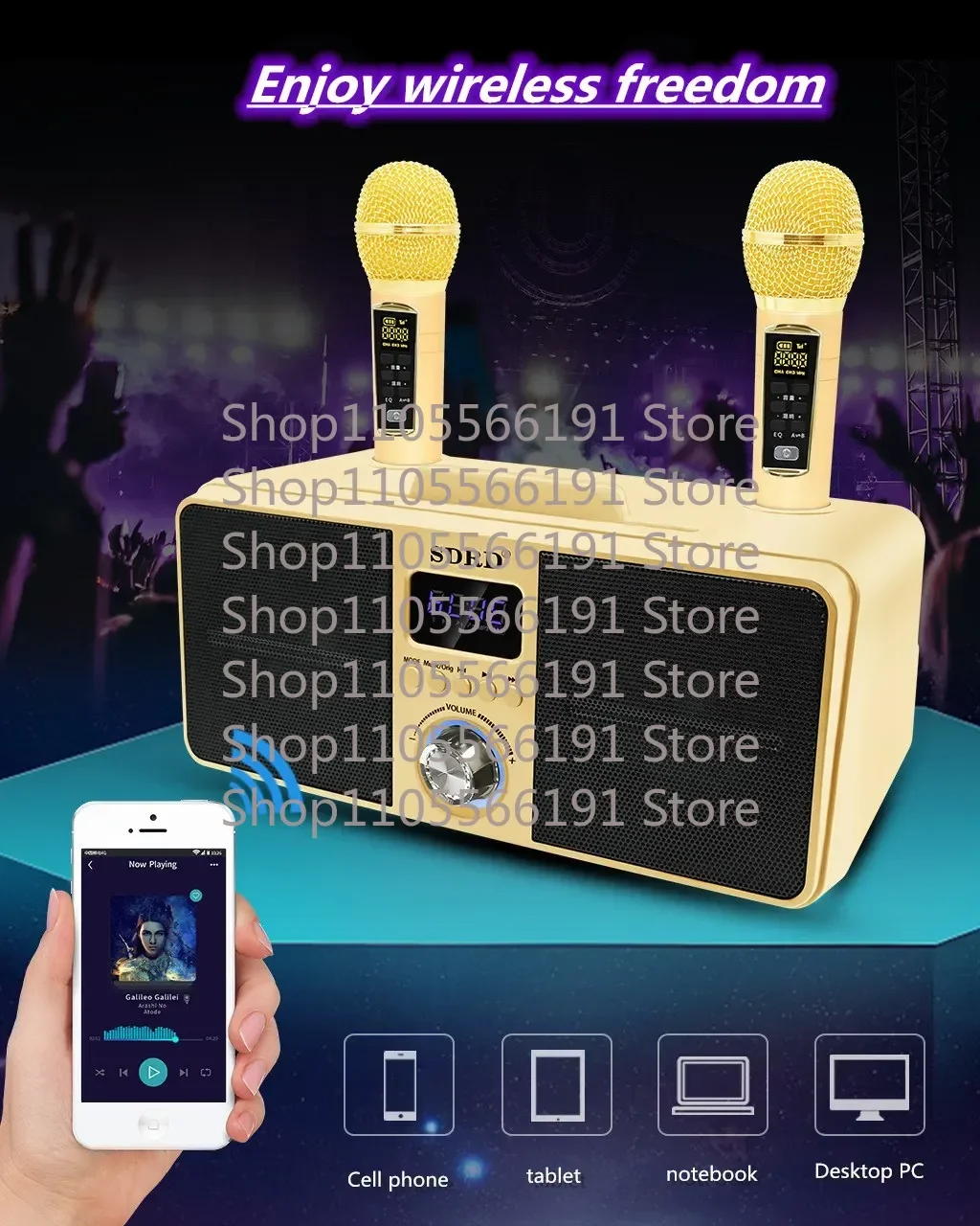 30W high-power SDRD  309 household KTV equipped with wireless microphone dual person duet Bluetooth speaker all-in-one