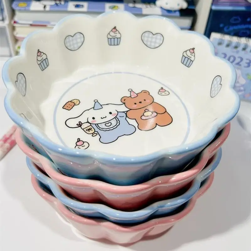 Kawaii Sanrio My Melody Bowl Cinnamoroll Pochacco Children Cartoon Household Large Capacity Ceramic Fruit Salad Plate Tableware image 3