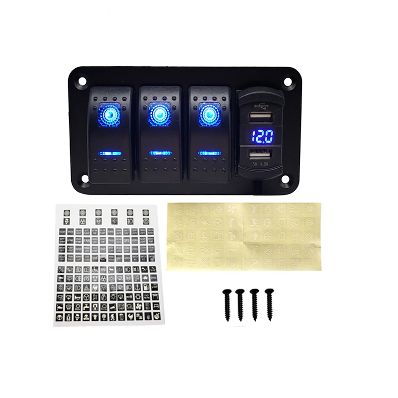 Auto Led Rocker Switch Panel Met Digitale Voltmeter Dual Usb-poort 12V Outlet Dual Usb Opladen Switch Panel Voor auto Marine Boot - afbeelding 1