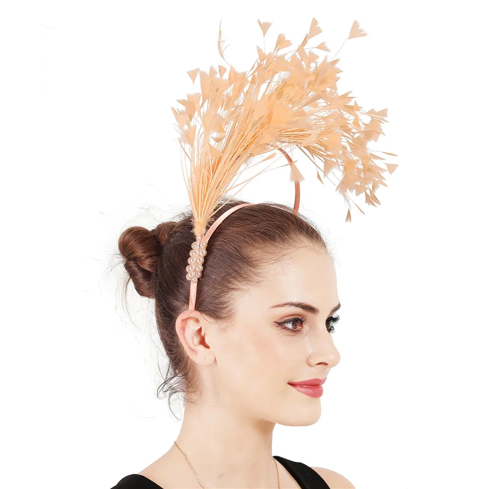 

Red Princess Cocktail Thick Headband with Feather Fascinator Women's Elegant Hair Accessories for Special Occasi