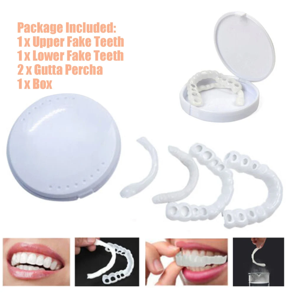 Silicone Upper Fake Teeth SimulationGutta Percha Braces Healthy Creative Tooth Cover White Tools And Lower False Smiling Veneers