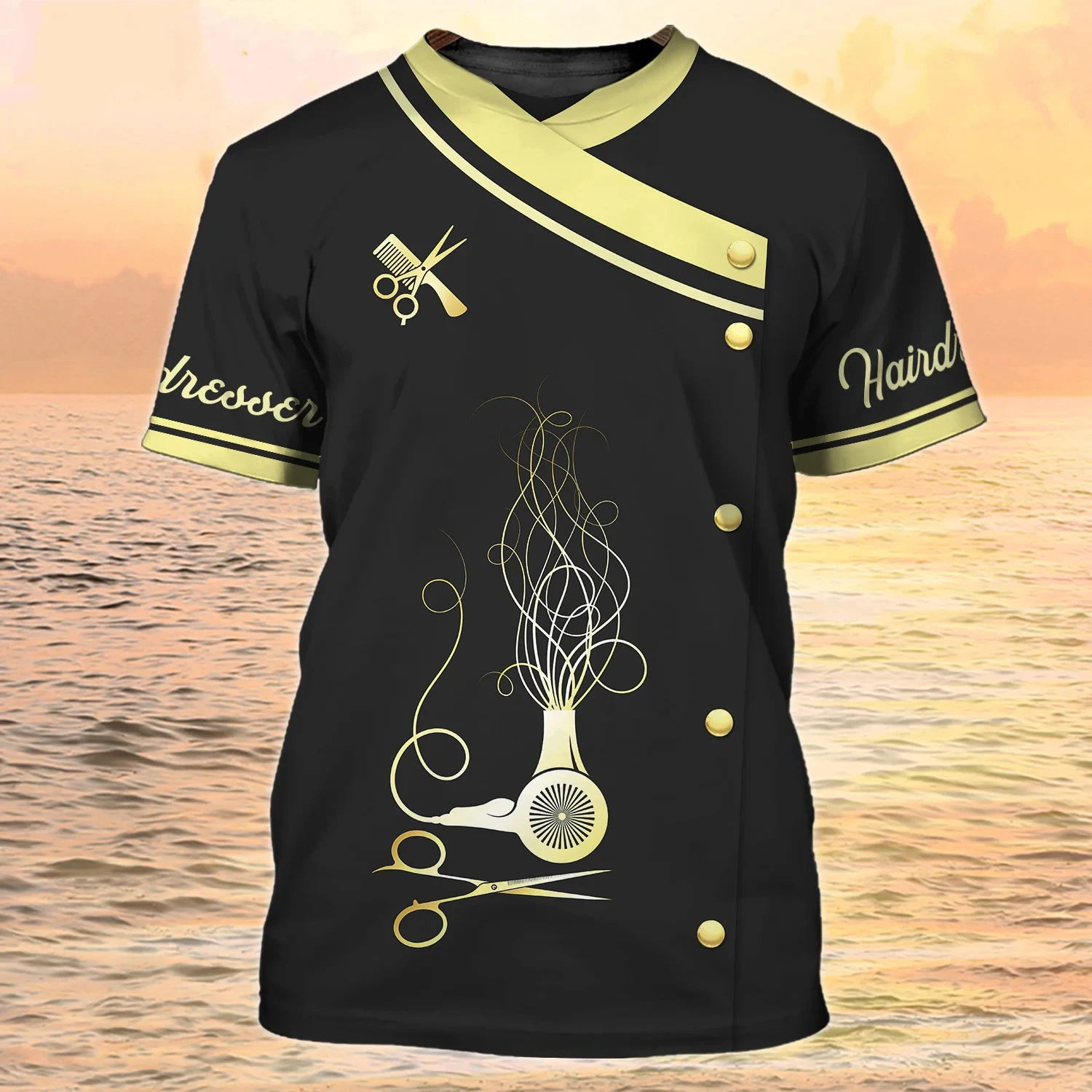 Barbershop Customized Name T-shirts Female Hair Stylist Workwear Tees Loose Pullover for Men and  Women EU Size Unisex Clothing