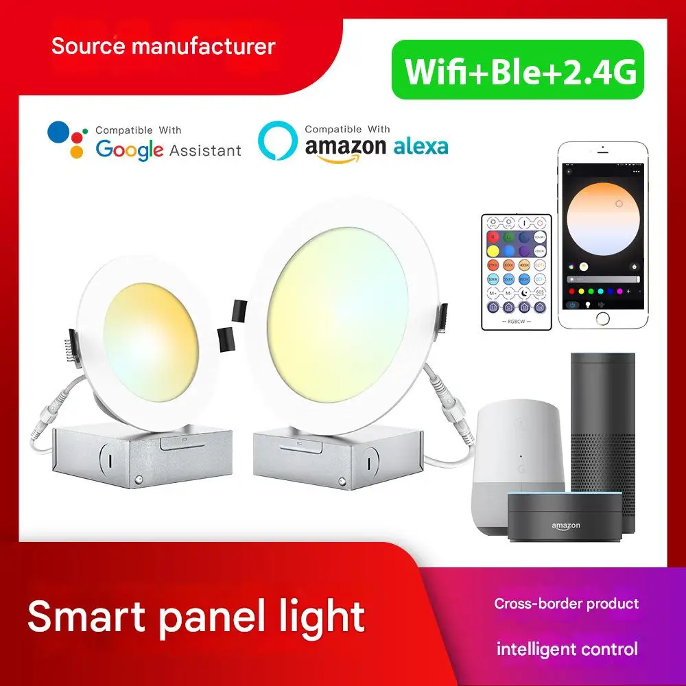 Smart Wifi Bluetooth Dual-Mode Rgbcw Remote Control Led Voice 9W Color Dimming Iron Box US Standard 110V Thin Downlight