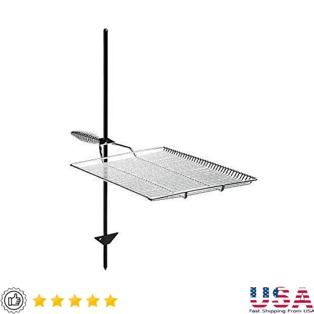 

Adjustable Camping Grill Grate 15"x22" with Locking Handle and 36" Stake Open Fire Cooking Accessories