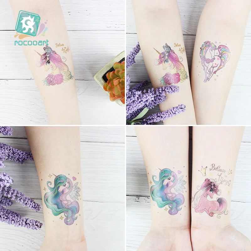 الفردية شارة يونيكورن تصميم نقل المياه للماء لصاقات وشم مؤقت للنساء الذراع الجسم الفن الوشم وهمية
