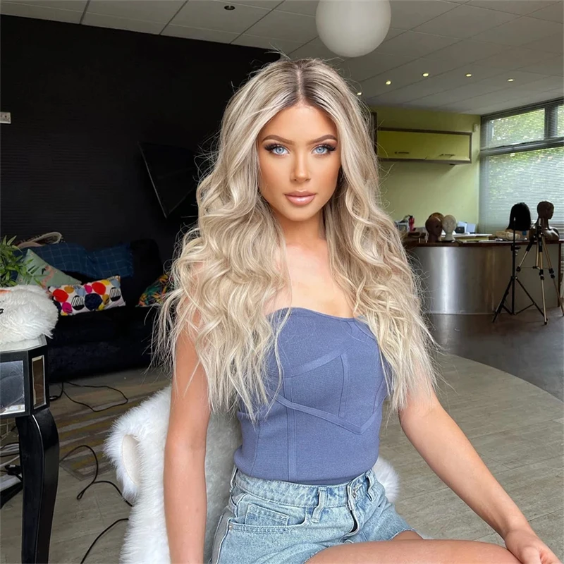 Ombre asch blond gefärbte natürliche gewellte 13x4 hd transparente Spitze Front Perücke gerade Bob leimlose Menschenhaar Frontal Perücken für Frauen