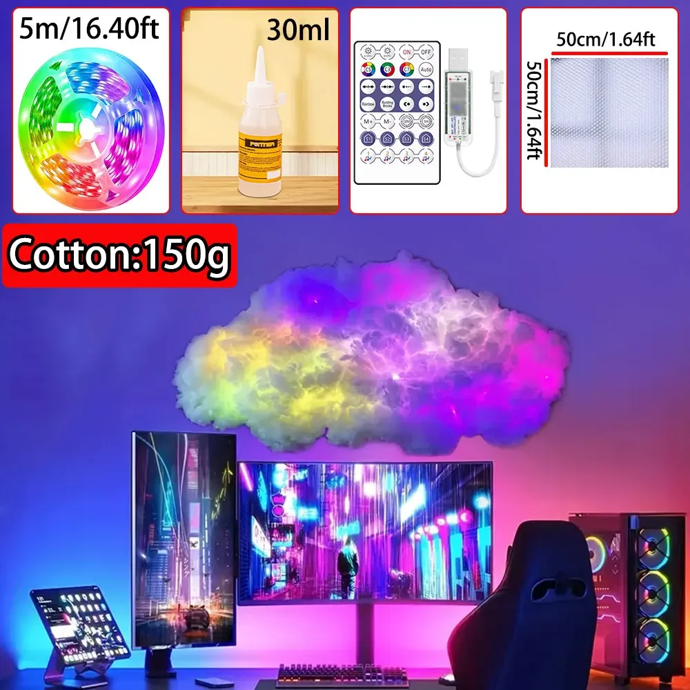 3D Big Cloud Lightning Light 360-graden draadloze afstandsbediening APP Muziek Sync Veelkleurige Lightning Smart Cloud Light voor thuis LED-decor