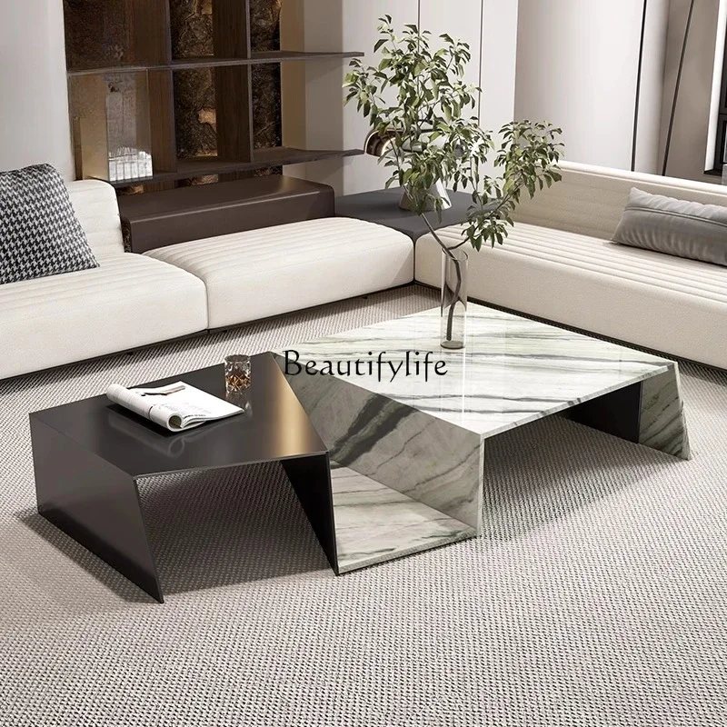 

04*Italian minimalist coffee table color matching modern natural marble high-end living room