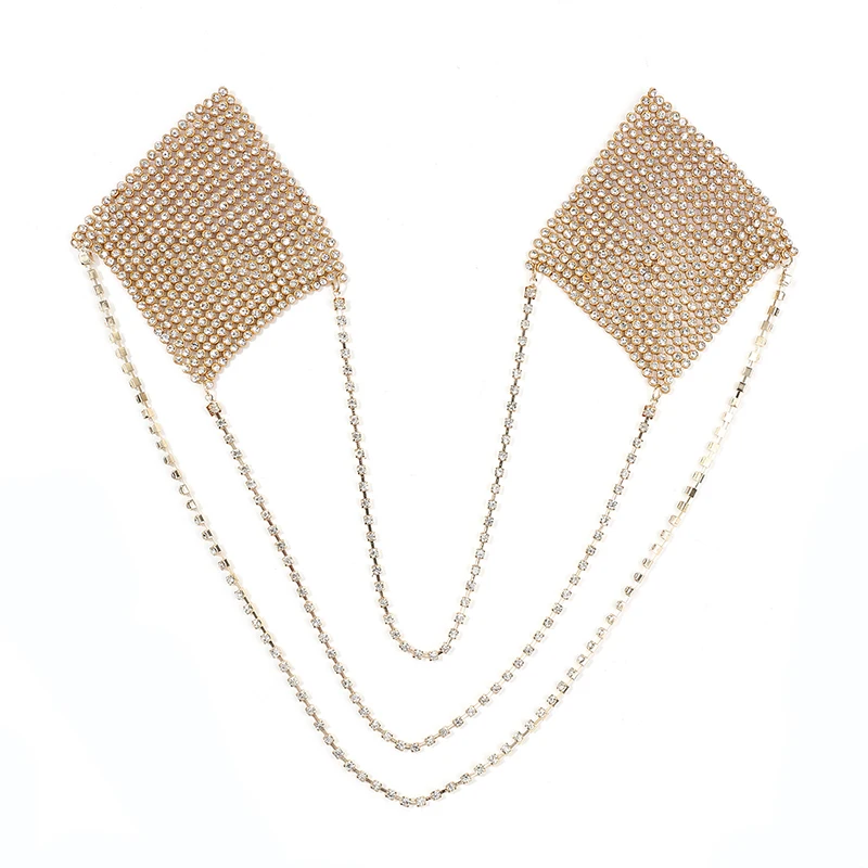 [T81] 2Pcs Sexy Nipple Self Adhesive Rhinestone Nipple Chains Stickers Tassels Breathable Comfortable Bras Accessories