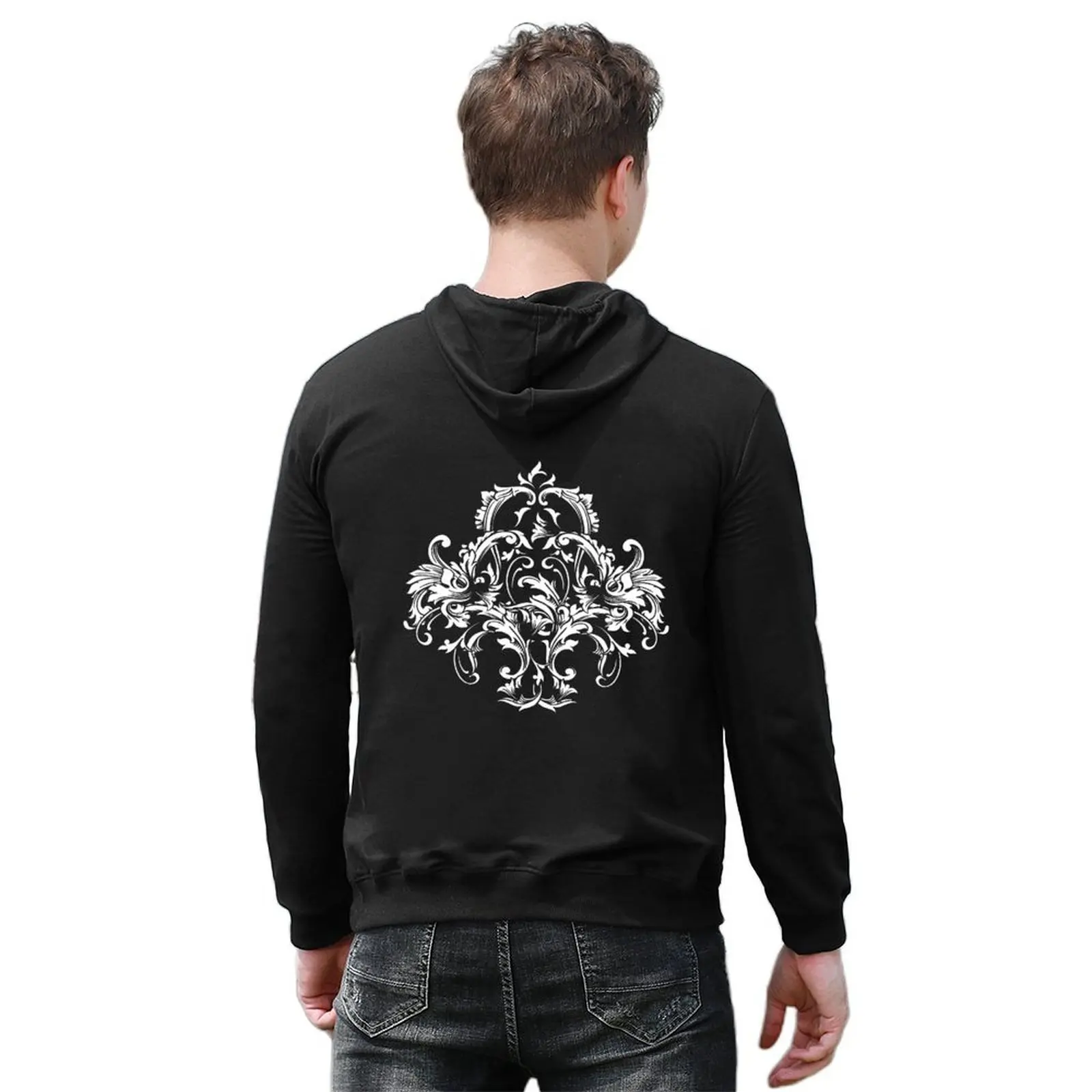 Pink Damask Pattern Hoodie japanese style mens designer clothes men's sweat-shirt set clothes for men graphic hoodies