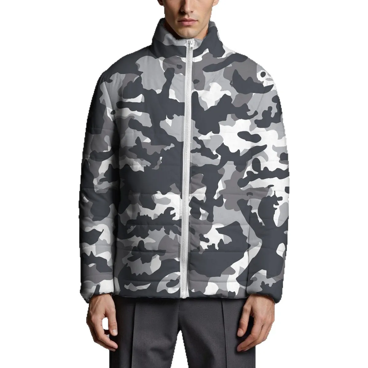 رجل أسفل سترة الشتاء أزياء الرسم المطبوعة الوقوف طوق الذكور ملابس خارجية رشاقته الدافئة سحاب أكمام طويلة فضفاضة معطف الرجال عارضة #5