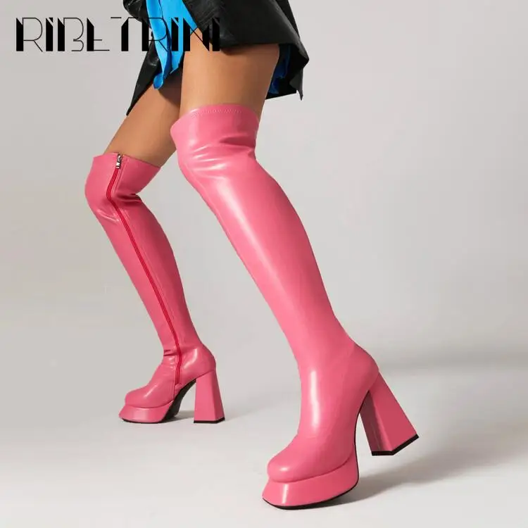 

Over Knee High Platform Motorcycle Women Boots High Heels Shoes Luxury Fashion Designer Brand Trendy Winter Casual Boots Woman