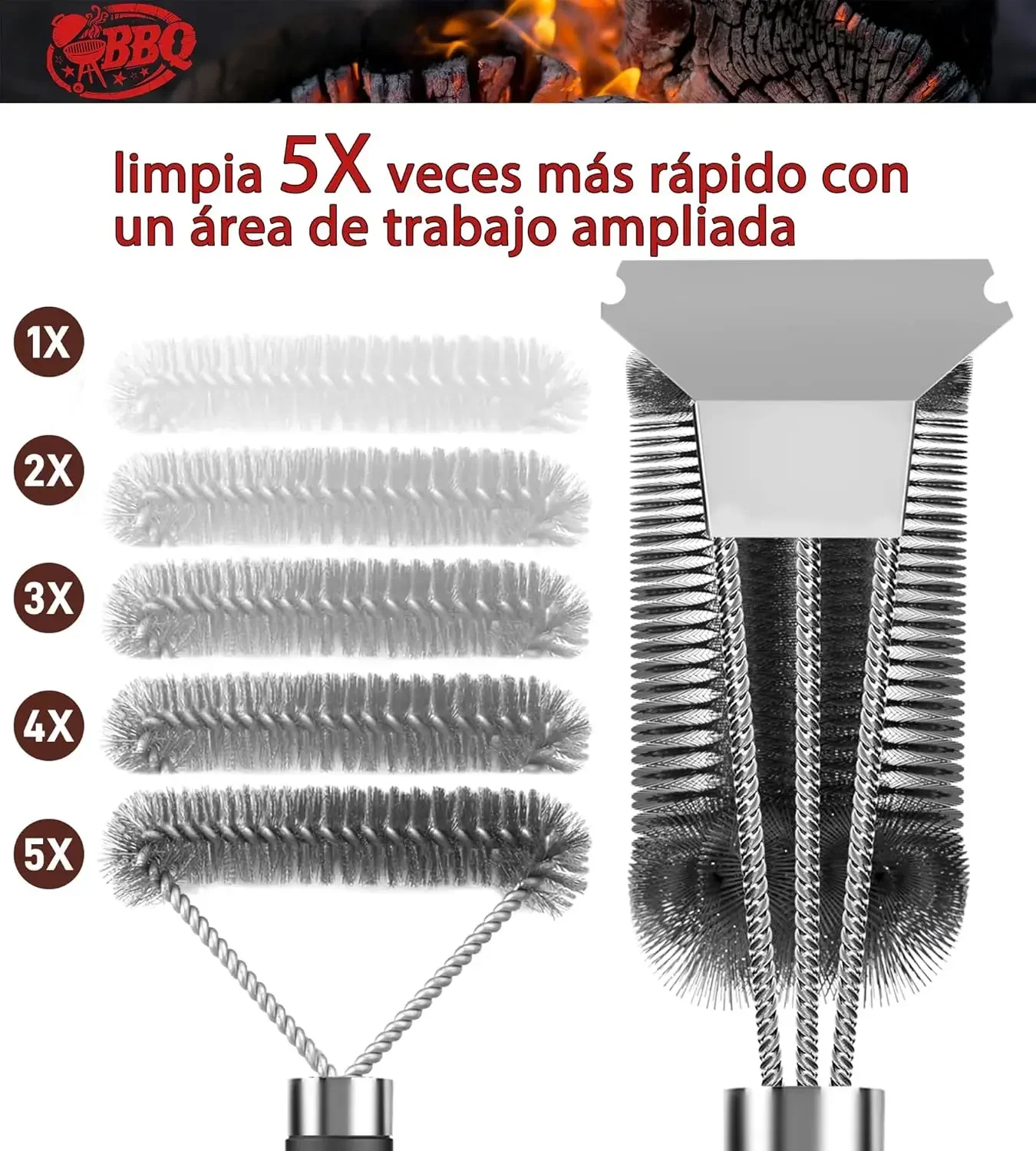 3 in 1 Barbecue Brush with Stainless Steel Wire Bristles for Charcoal and Electric Grill Outdoor , Camping - BBQ Cleaning Brush - Image 4