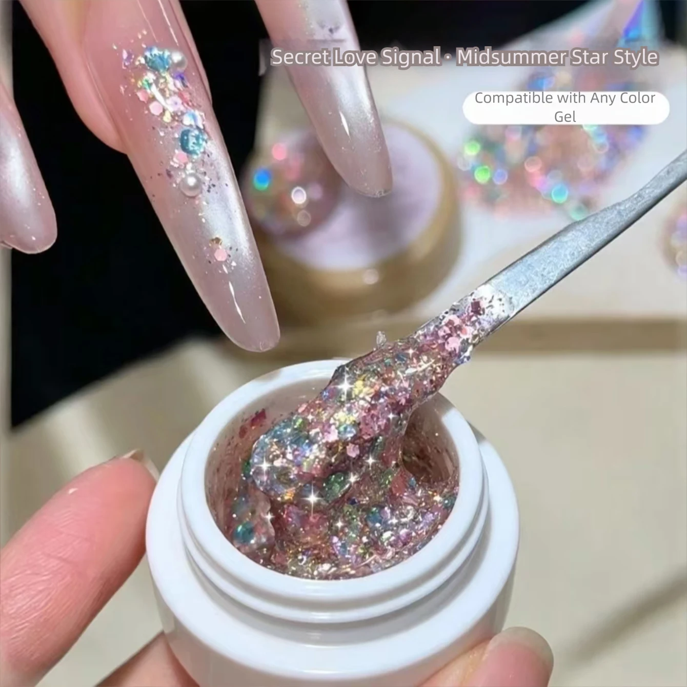 MIANEL 2026 Midsummer Starlight Pink Nail Gel Powder High-Density Sparkling Glitter Fine Shimmer for Nail Salons