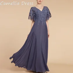 Kamelie elegantes weibliches Kleid eine Linie lässig Hochzeits feier Kleider Chiffon Applikationen Mutter der Braut Kleider Robe de Soirée