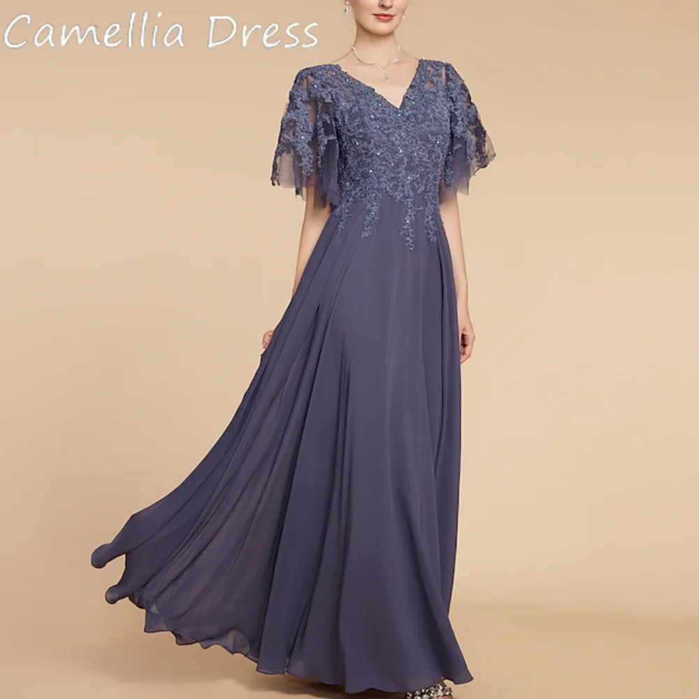 Camellia Elegant Female Dress A Line Casual Wedding Party Dresses Chiffon Appliques Mother of Bride Dresses Robe De Soirée