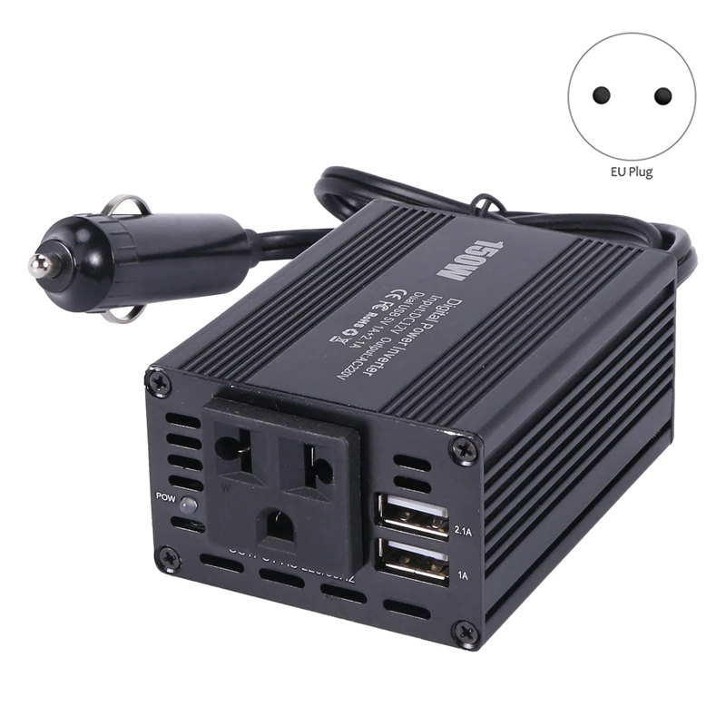 EU Plug 150W 220V AC Power Inverter USB Car Charger DC 12V to 220V AC DC 5V USB Battery Charger