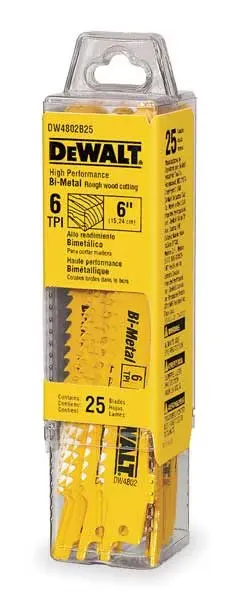 6" 6 TPI Taper Back Bi-Metal Reciprocating Blade for General Purpose Wood Cutting, 25PK - view 2
