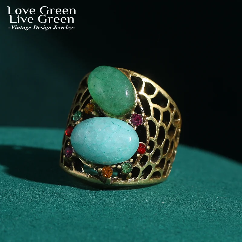 

Винтажное овальное зеленое кольцо в виде сот, нефритовый камень, золотой цвет, вечерние для женщин, антикварные украшения, роскошный подарок для девочек, новинка 2025 г.