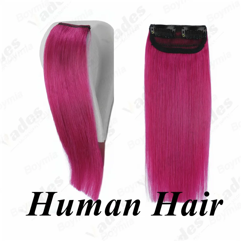 

12,5 г зажим для наращивания человеческих волос с 2 зажимами, прямые волосы, термостойкие ярко-розовые блики, наращивание волос «сделай сам» для женщин