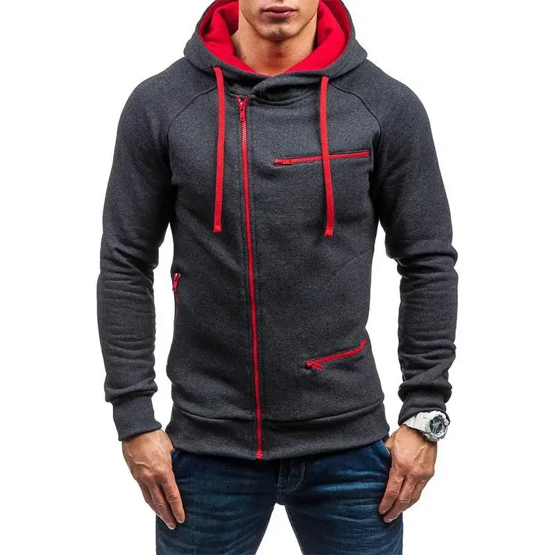 023 new New Men Hoodies Casual Hoodies for Men with Zip Pockets Full Zip Long Sleeve Sweatshirt Sports Hooded Jacket