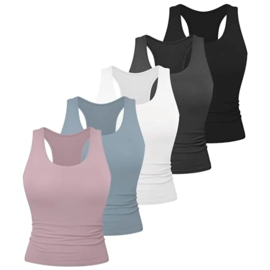 

Dalavch 5 Pack Women's Workout Racerback Tank Tops Spandex Yoga Athletic Running Gym Sports Crop Tops for Women