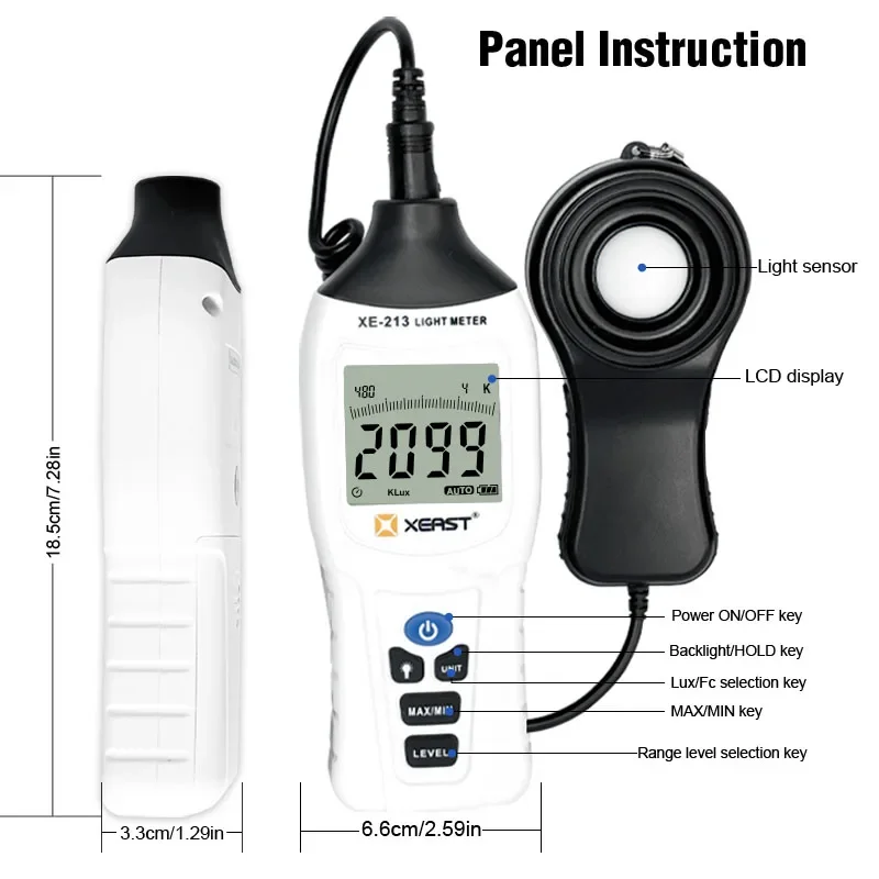 

2025 hot sale XEAST XE-213 Digital Lux Meter Customizable Light Meter Illuminometer Smart Sensor with OEM Support